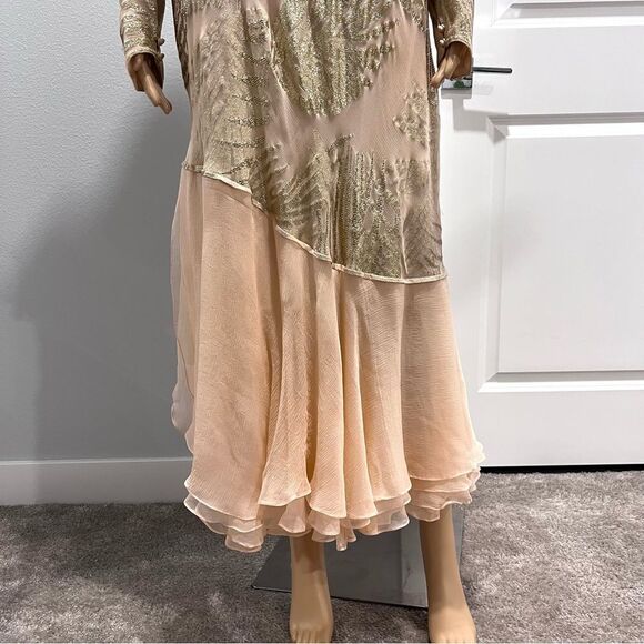 Judy Hornby Couture 1980s Ruffled 100% Silk Peach Dress Bias Cut Vintage Sz 14 - Picture 5 of 14